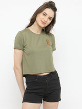 Olive Green Solid Round Neck T-shirt