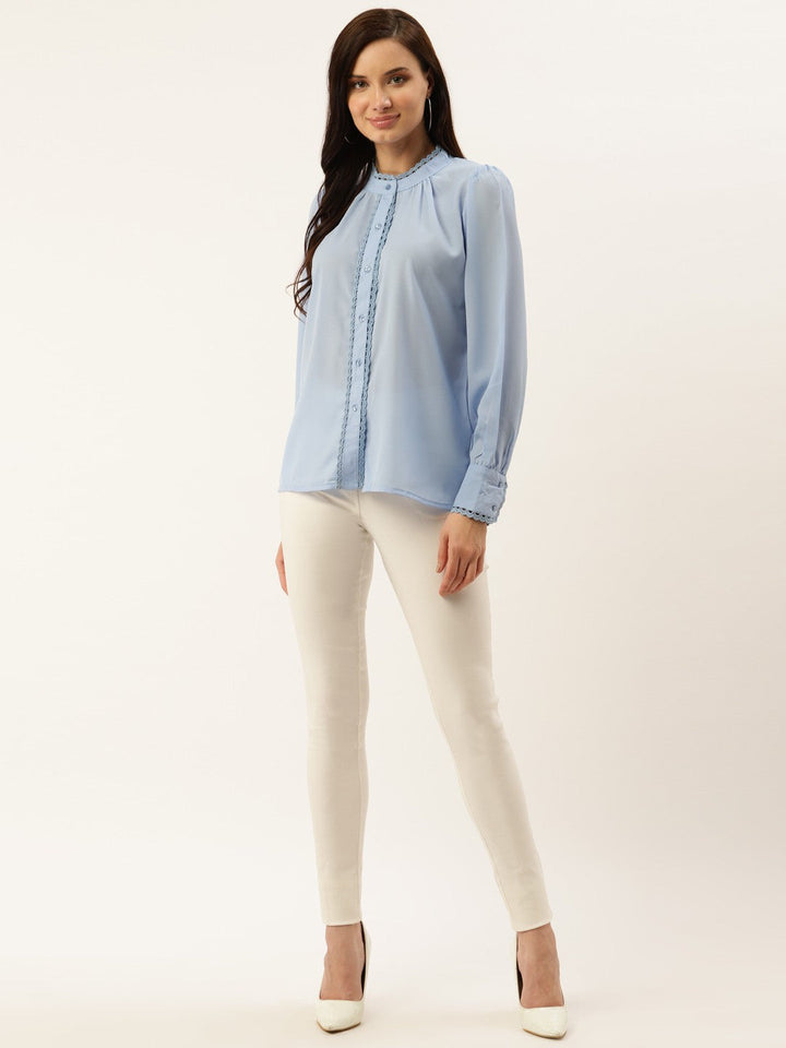 plusS Women Blue Regular Fit Solid Casual Shirt