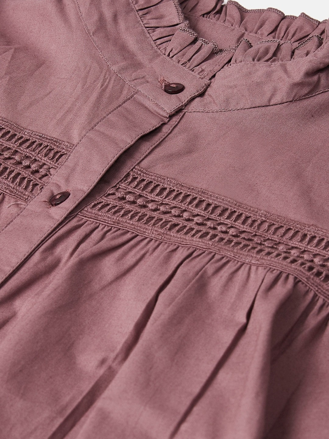 plusS Elegant Mauve Ruched and Smocked Shirt