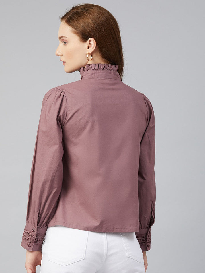 plusS Elegant Mauve Ruched and Smocked Shirt