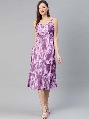 Pluss Elegant Purple and Off White Dyed Ruched Dress