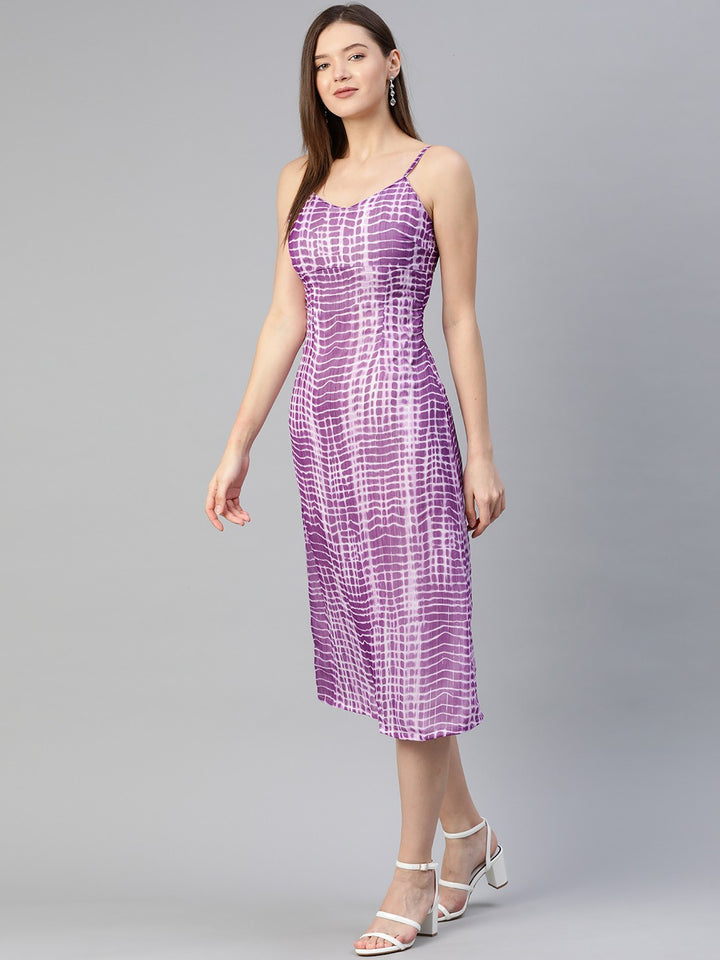 Pluss Elegant Purple and Off White Dyed Ruched Dress