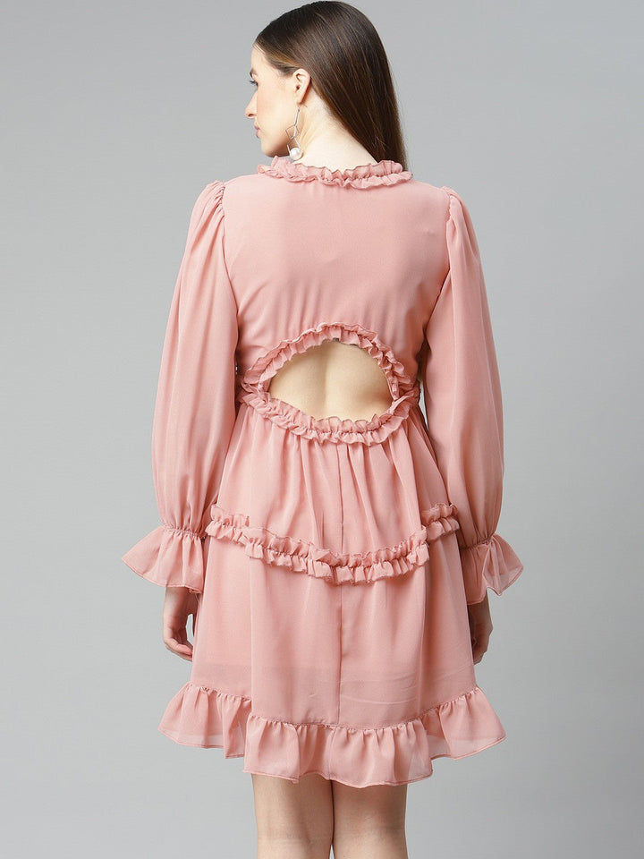 plusS Pink Solid Ruffle Tiered A-Line Dress