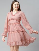 plusS Pink Solid Ruffle Tiered A-Line Dress