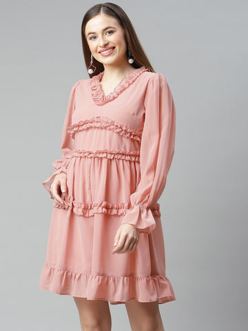 plusS Pink Solid Ruffle Tiered A-Line Dress