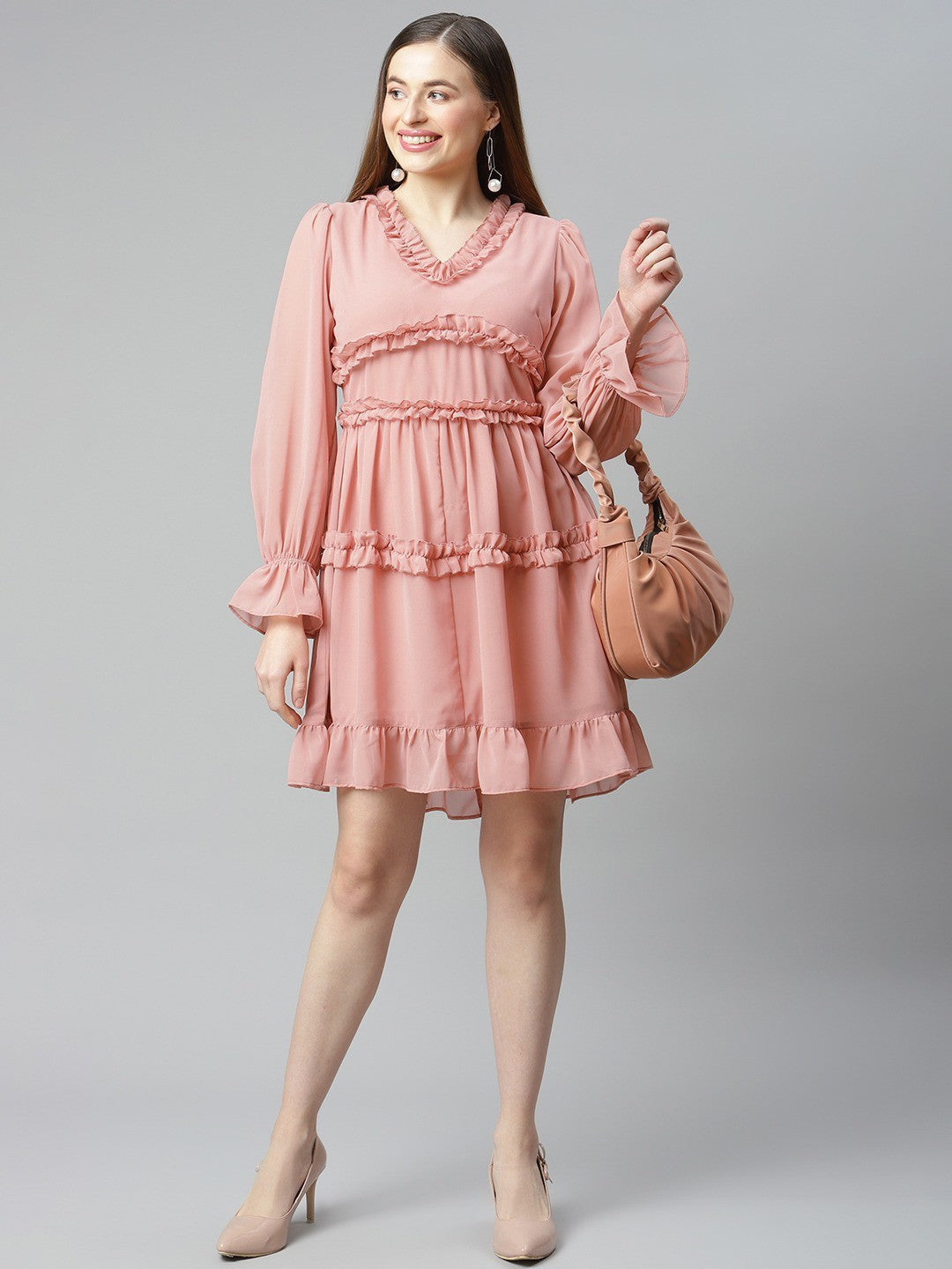 plusS Pink Solid Ruffle Tiered A-Line Dress