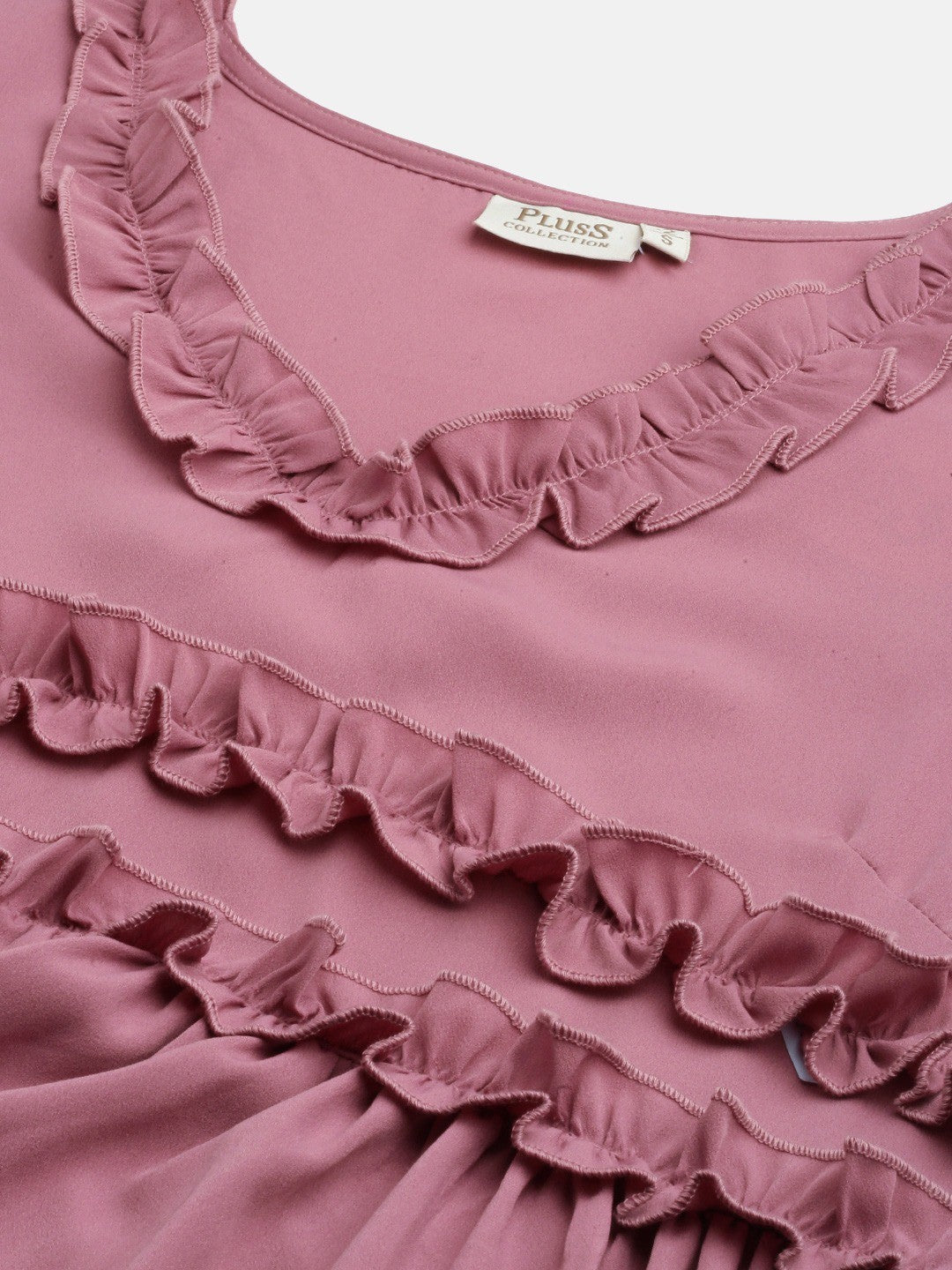 plusS Dusty Pink Solid A-Line Tiered Ruffle Dress