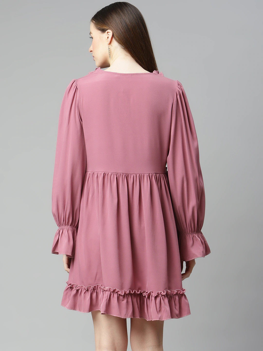 plusS Dusty Pink Solid A-Line Tiered Ruffle Dress