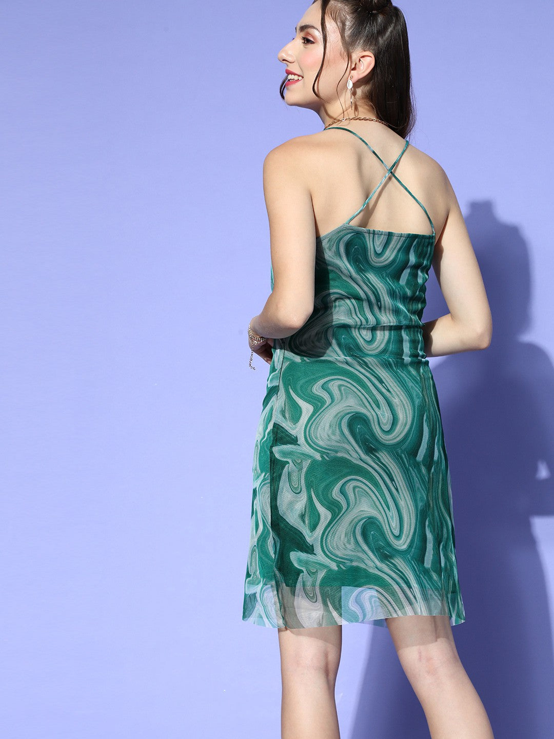 Gorgeous Green Abstract Volume Play Dress