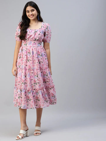 plusS Women Pink Floral Midi Dress