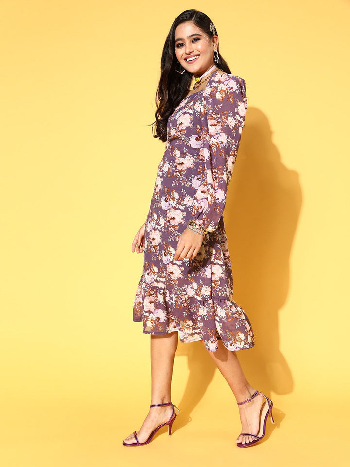 Purple Floral Volume Play Dress