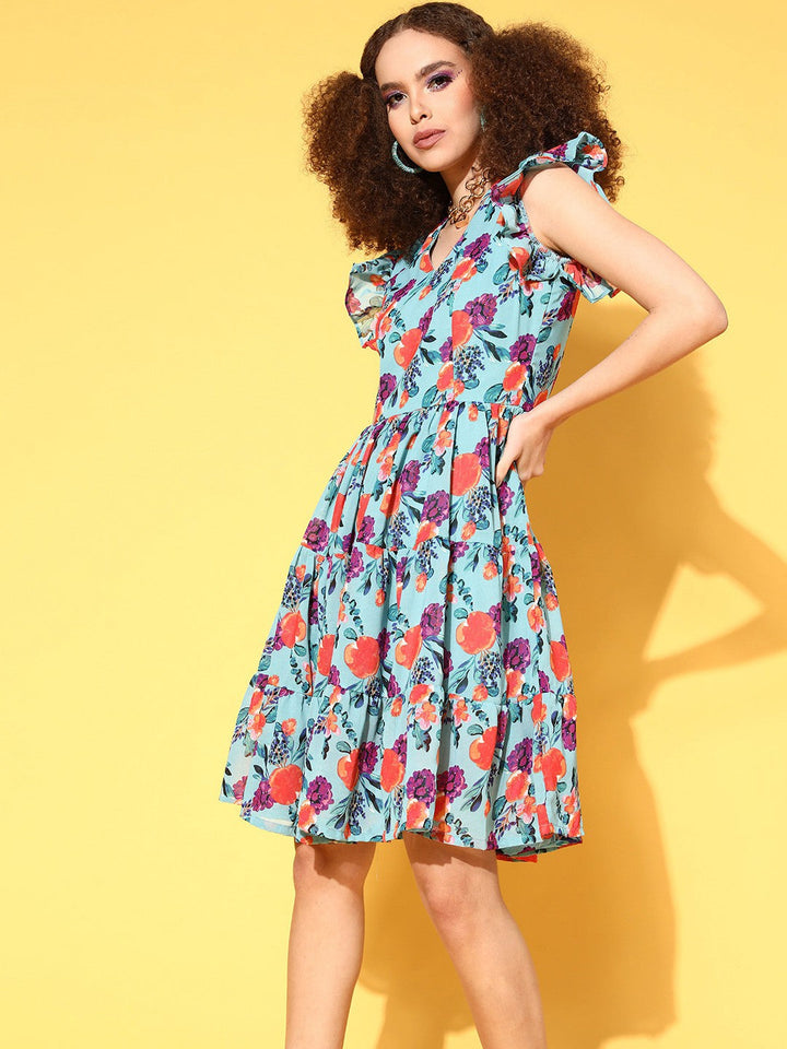 Blue Floral Volume Play Dress