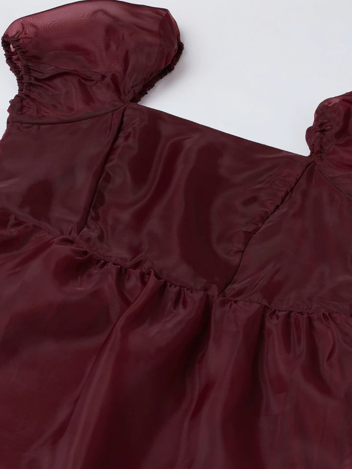 plusS Maroon Solid A-Line Dress