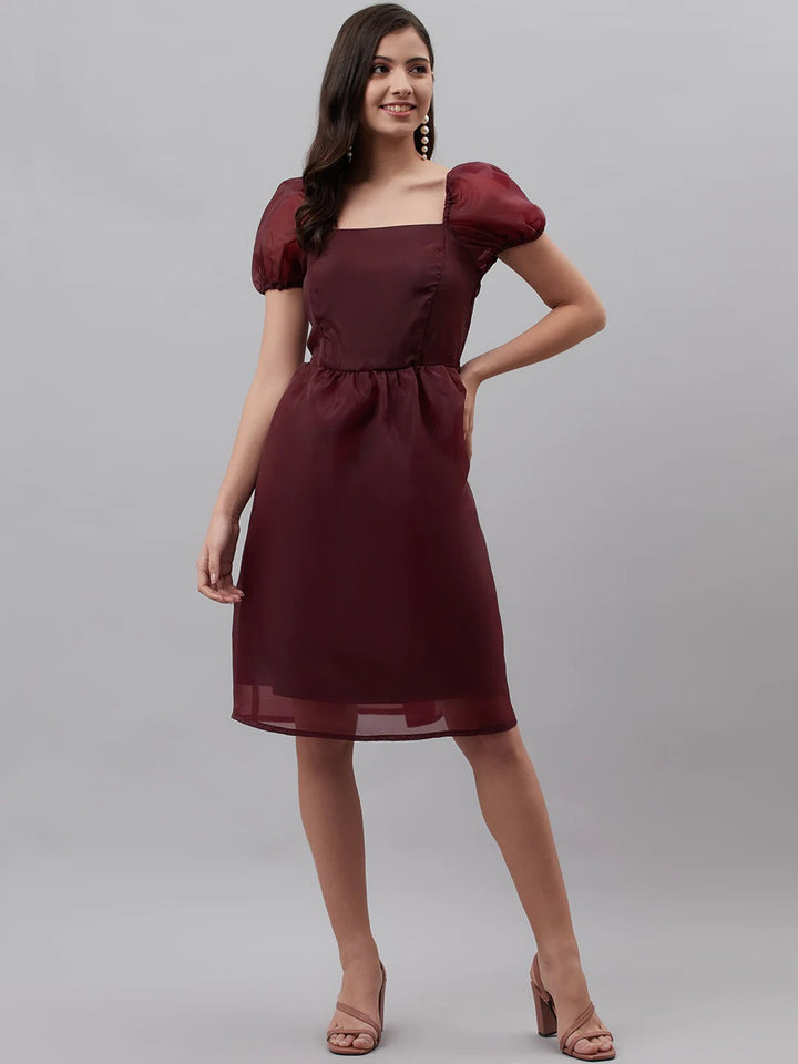 plusS Maroon Solid A-Line Dress