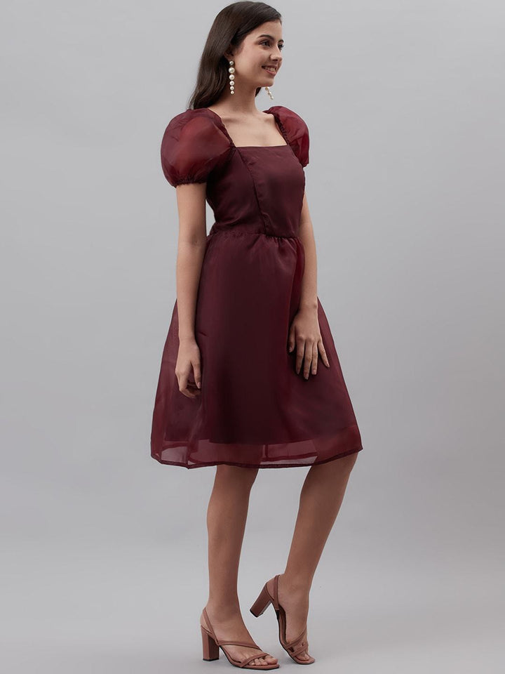 plusS Maroon Solid A-Line Dress