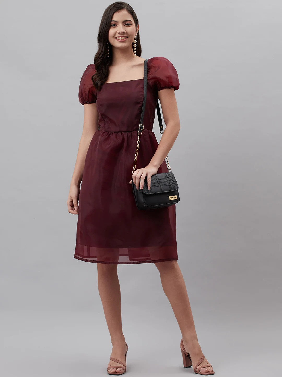 plusS Maroon Solid A-Line Dress