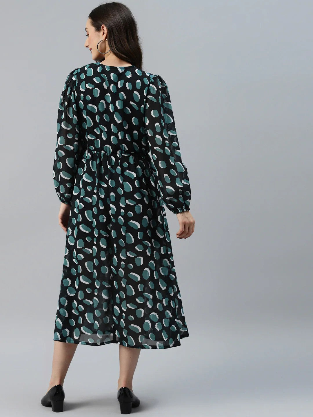 Sea Green Printed A-Line Midi Dress