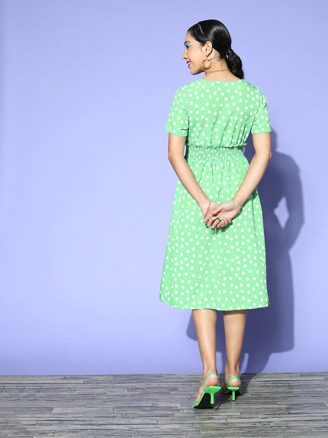 plusS Green  White Printed A-Line Midi Dress