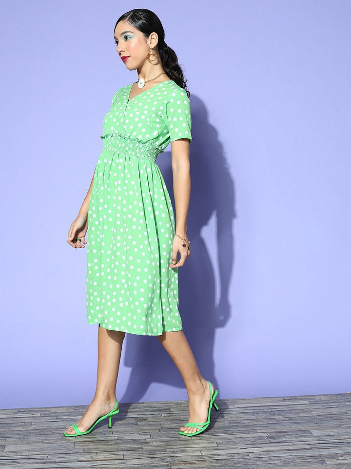 plusS Green  White Printed A-Line Midi Dress