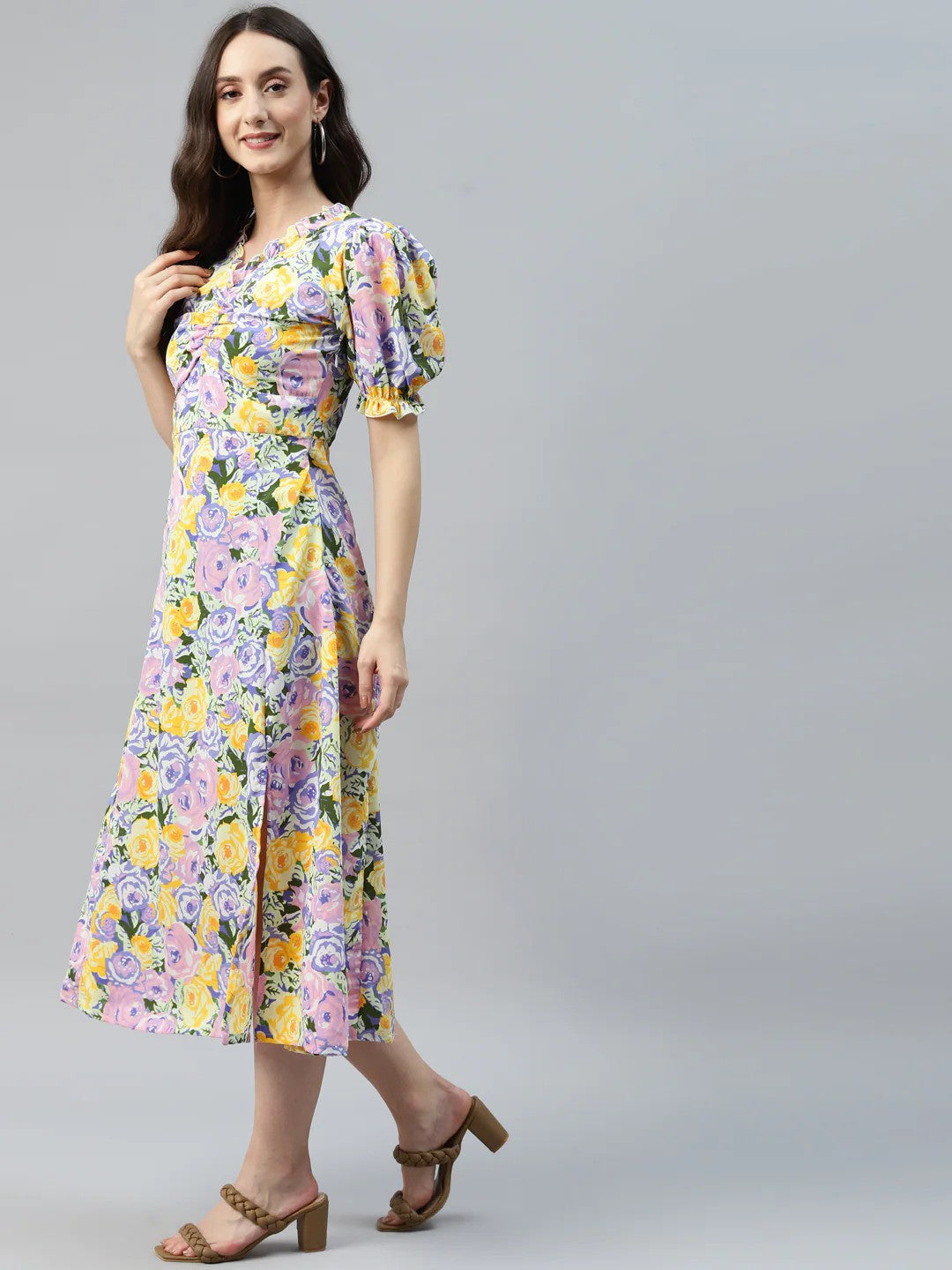 plusS Multicoloured Floral Print Empire Midi Dress