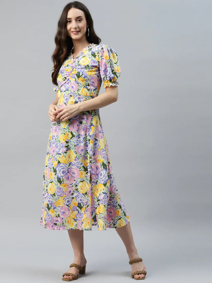 plusS Multicoloured Floral Print Empire Midi Dress