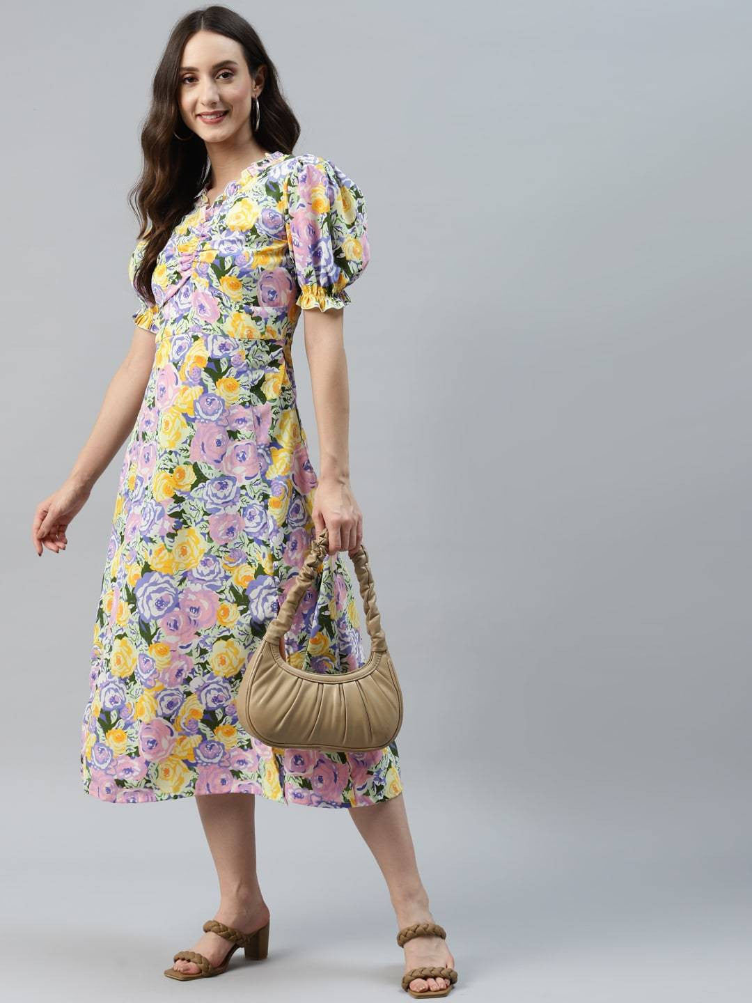 plusS Multicoloured Floral Print Empire Midi Dress