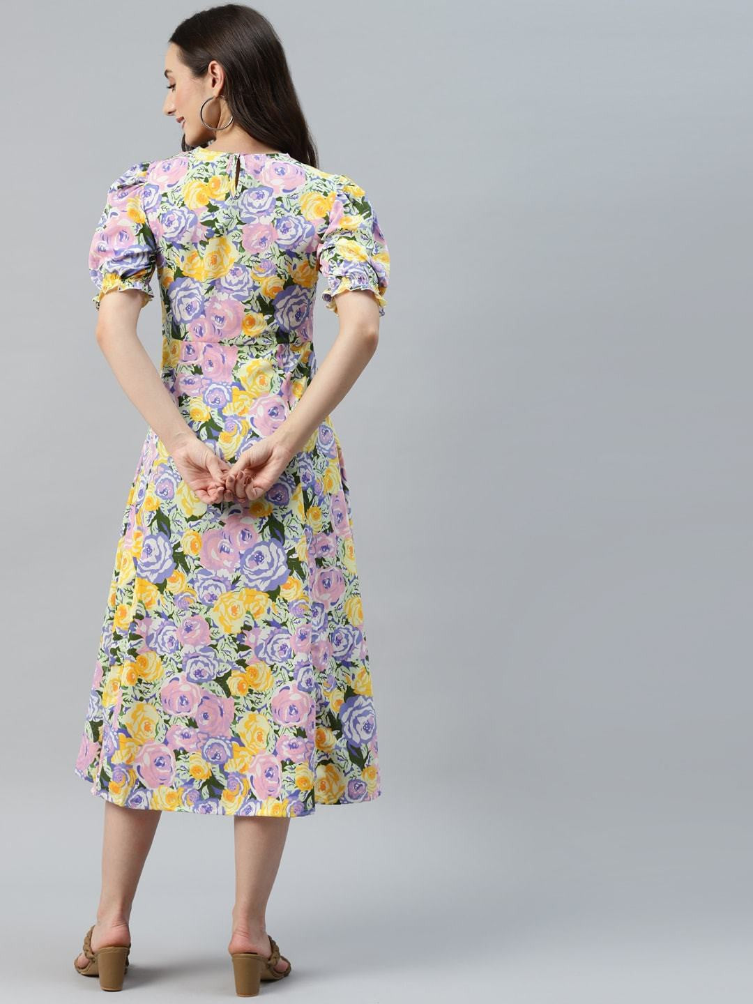 plusS Multicoloured Floral Print Empire Midi Dress