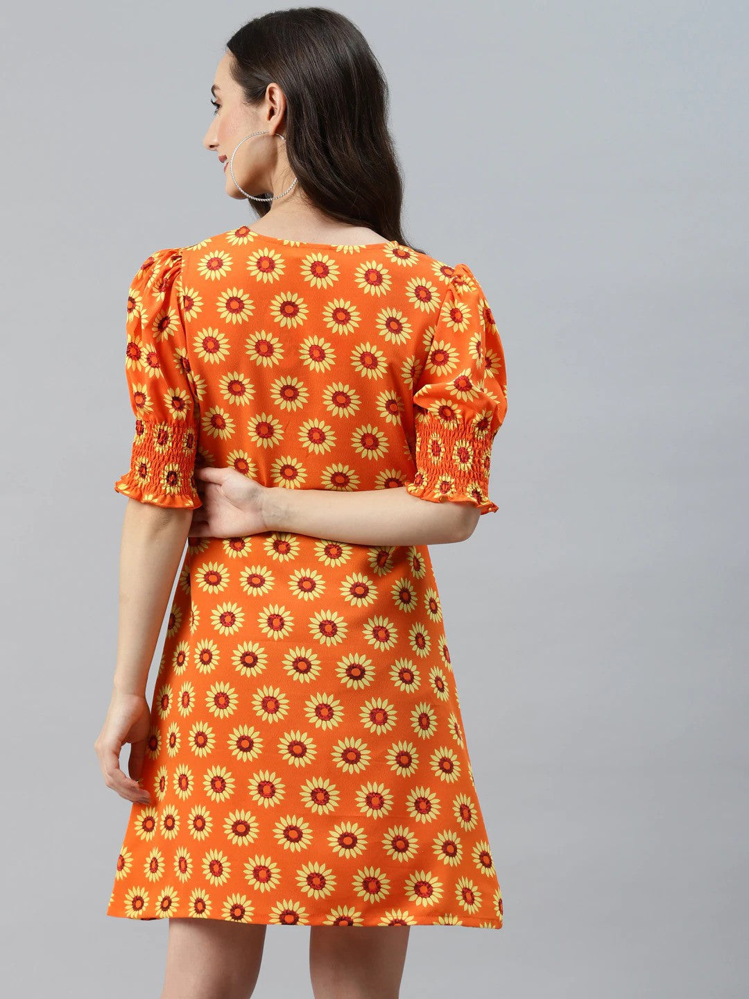 plusS Orange Floral Print A-Line Dress