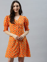 plusS Orange Floral Print A-Line Dress