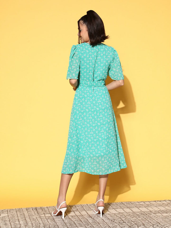 plusS Sea Green Floral A-Line Midi Dress