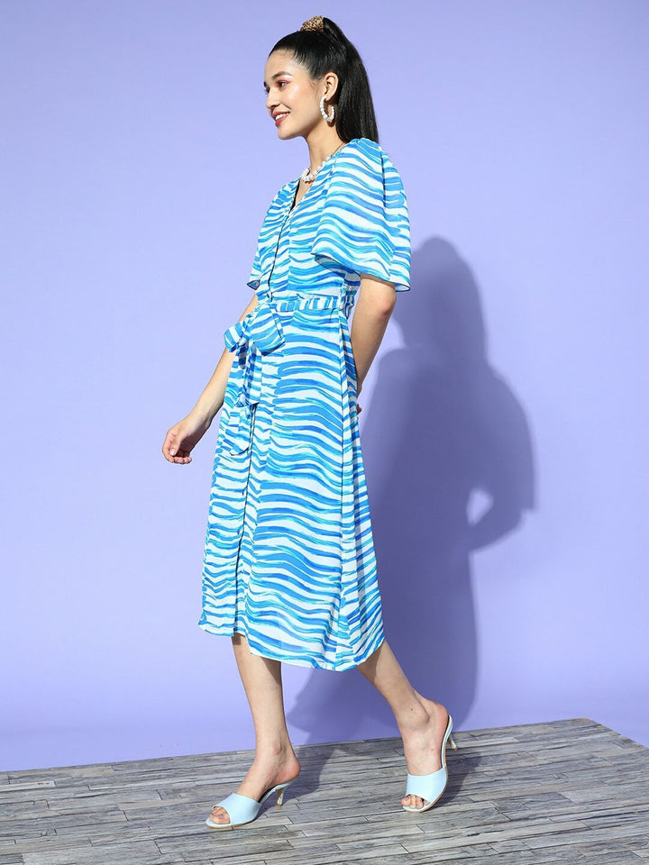 plusS White  Turquoise Blue Striped A-Line Midi Dress