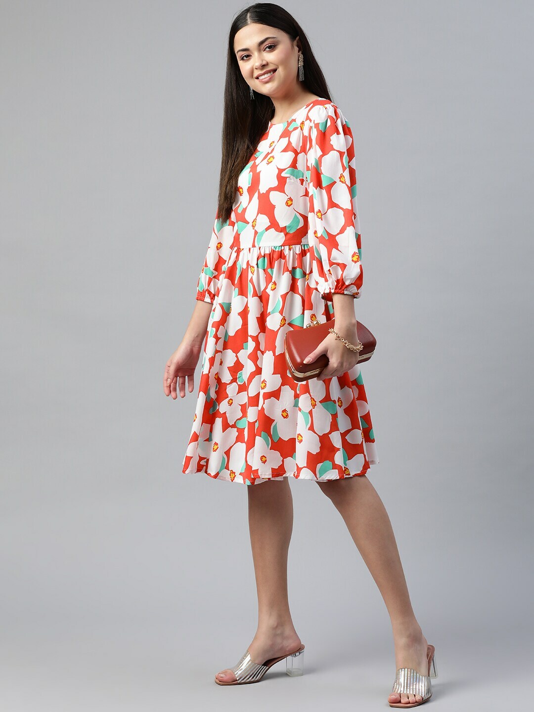 plusS Floral Printed A-Line Dress