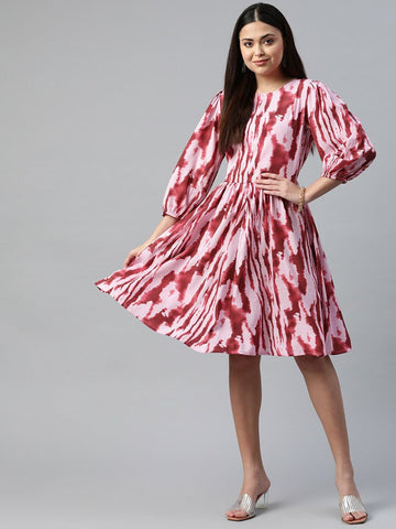 plusS Tie and Dye Belted Detail A-Line Dress