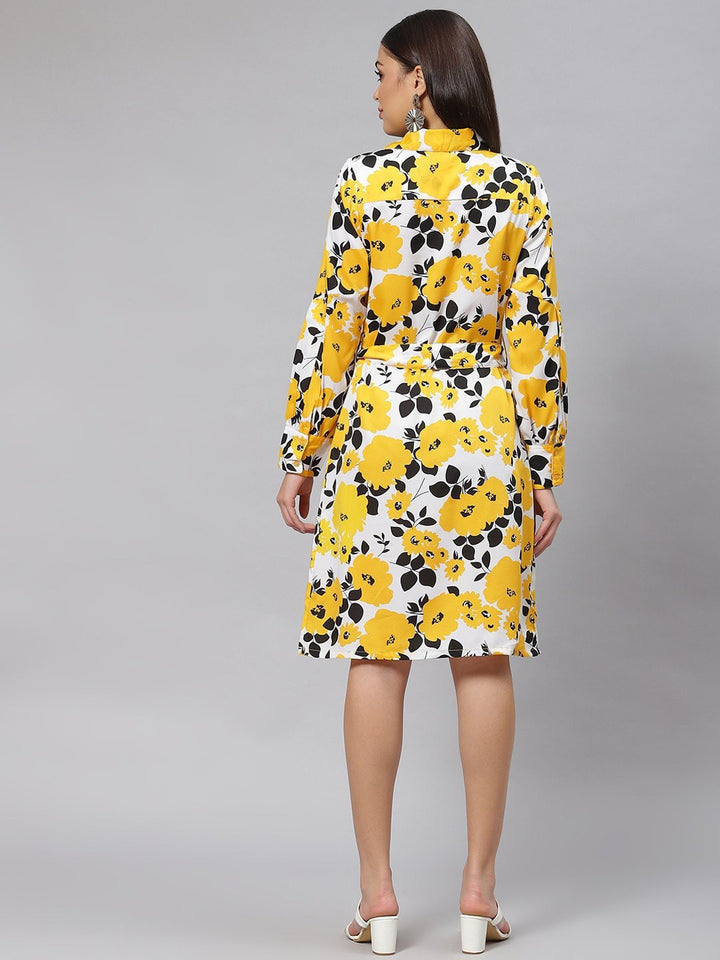 plusS Yellow  White Floral Print Shirt Dress with Belt