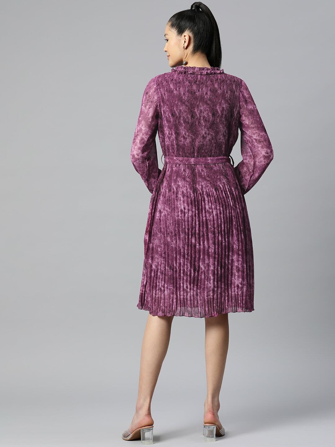 plusS Purple Abstract Print Knee Length A-Line Dress