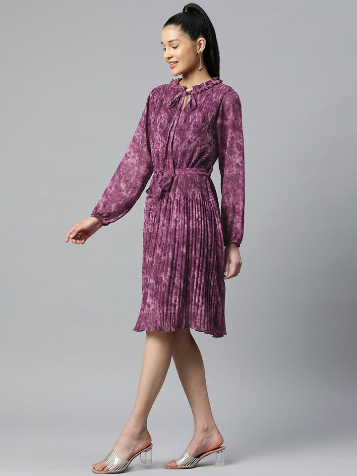 plusS Purple Abstract Print Knee Length A-Line Dress