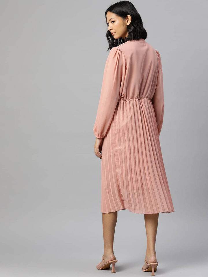 plusS Solid Puff Sleeve A-Line Midi Dress