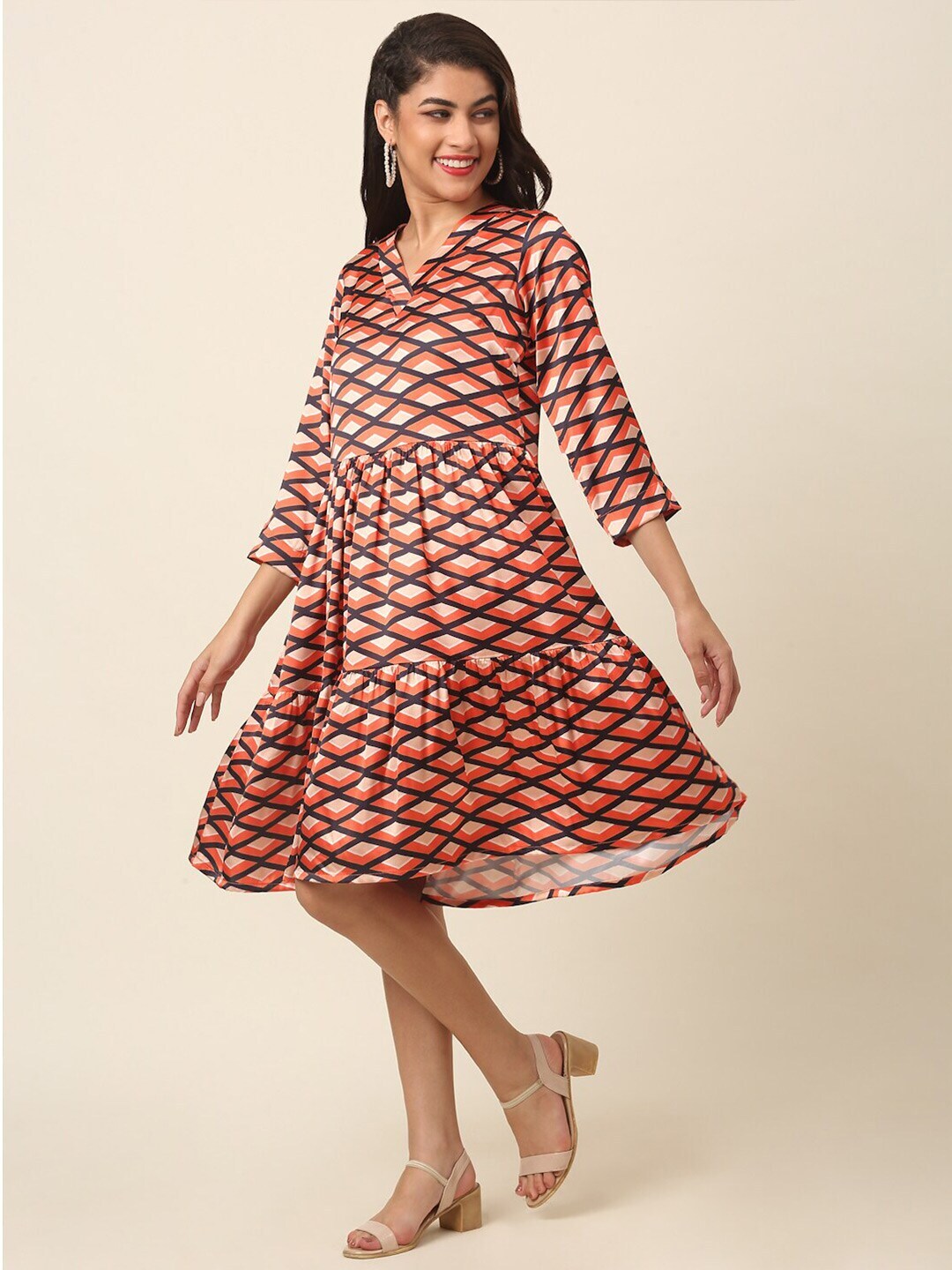 plusS Coral Print A-Line Dress