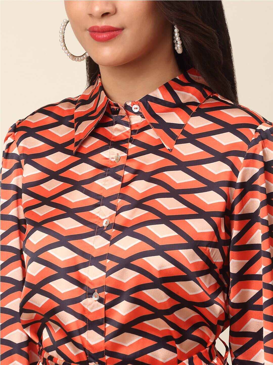 plusS Coral Print Shirt Dress