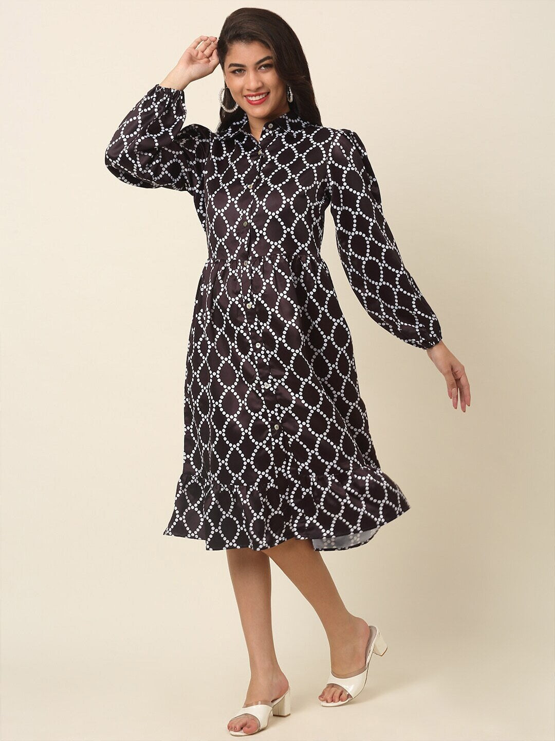 plusS Black Print Puff Sleeve Shirt Dress