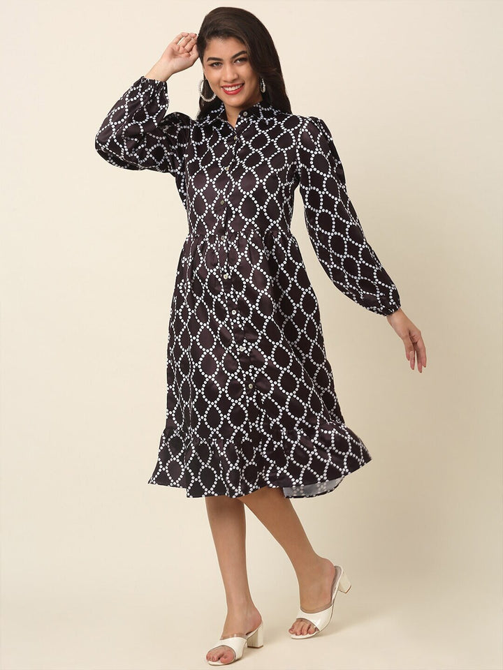 plusS Black Print Puff Sleeve Shirt Dress