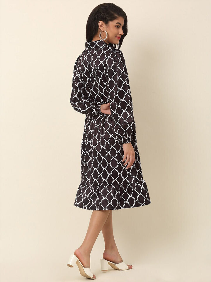 plusS Black Print Puff Sleeve Shirt Dress