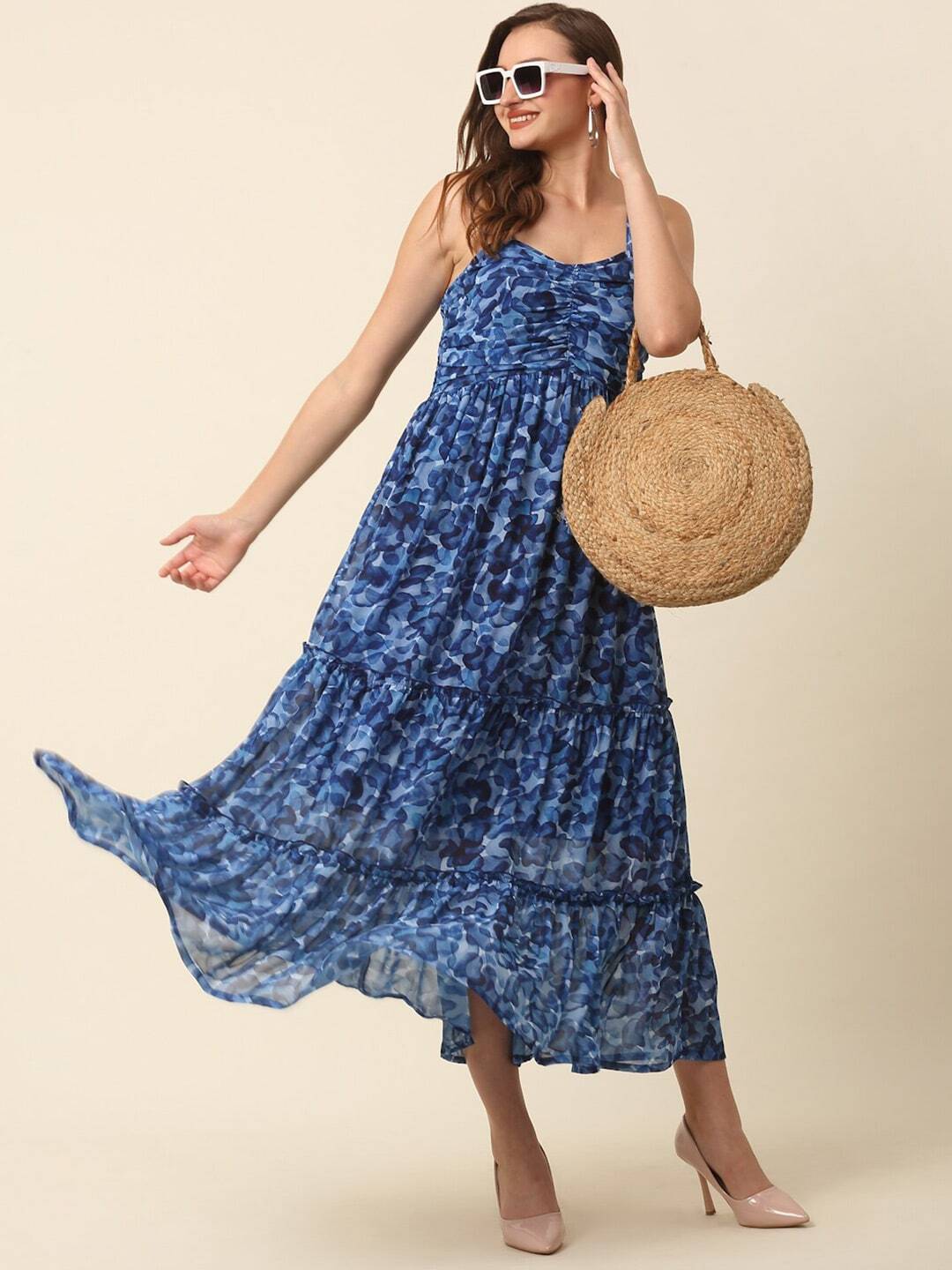 Dress the Population Melina Lace Fit & Flare Maxi Dress in Blue | Lyst
