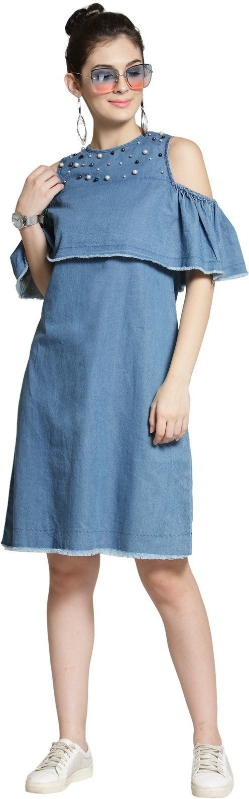 plusS Women Blue Embellished A-Line Dress