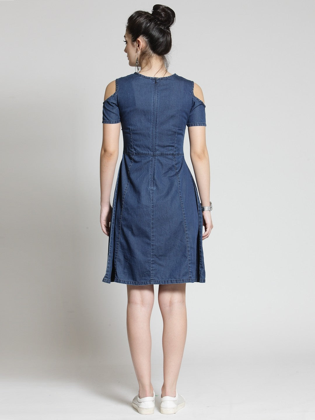 Blanco Blue Short Sleeve Side Zip/Buttons Soft Denim Fit & Flare Dress XS-S  VGC | eBay