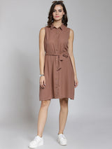 plusS Women Brown Solid Shirt Dress