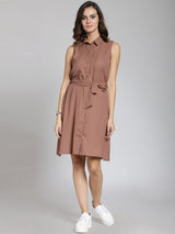 plusS Women Brown Solid Shirt Dress