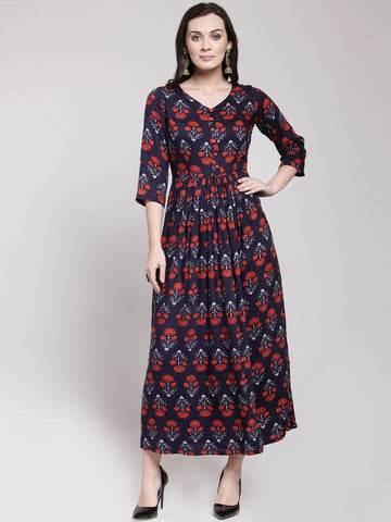 plusS Women Blue Printed A-Line Dress