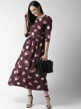 plusS Women Burgundy  Peach-Coloured Floral Print Maxi Dress