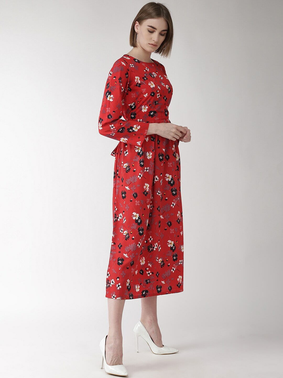 plusS Women Red Floral Print Fit and Flare Dress